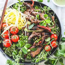 Asian beef stir fry -vegetable and noodle salad
